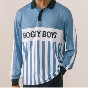 Bogey Boys ATHLETIC LONGSLEEVE Jersey Polo POWDER BLUE STRIPE men’s M NWT golf